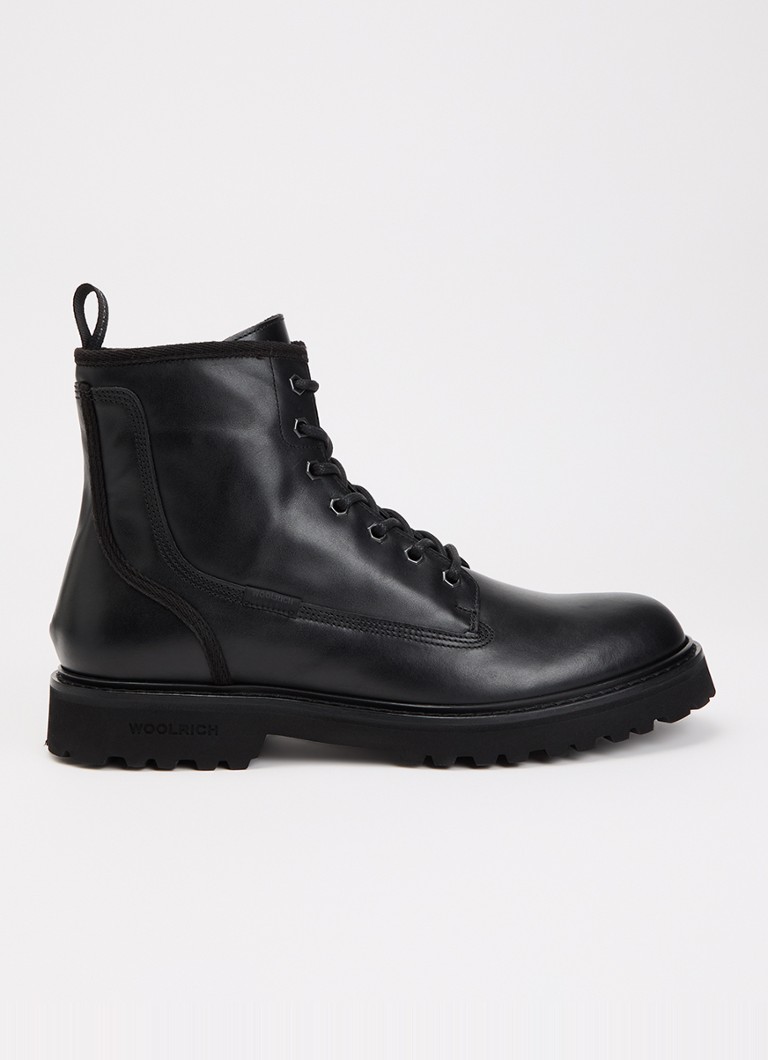 Woolrich Heren Veterboot van kalfsleer in de kleur Zwart, maat: 40