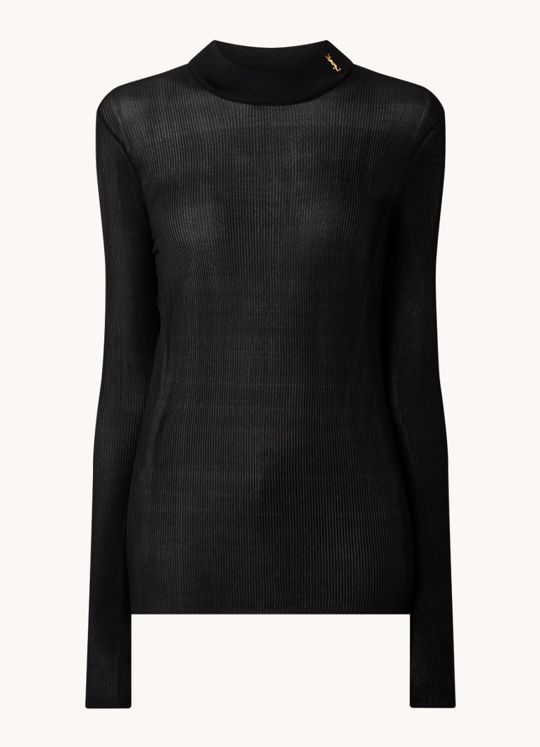Saint Laurent Dames Semi-transparante top van zijde met ribstructuur in de kleur Zwart, maat: S