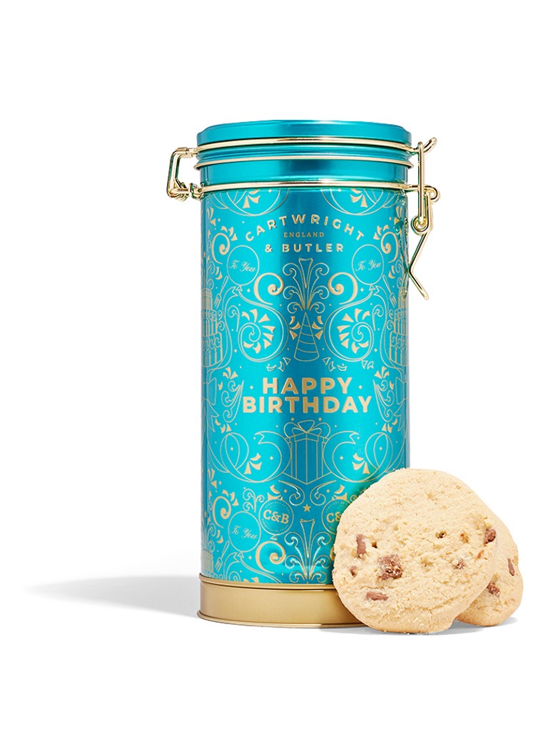 Cartwright & Butler Happy Birthday koekjes met stukjes melkchocolade in muziekblik 200 gram Beige - Deal
