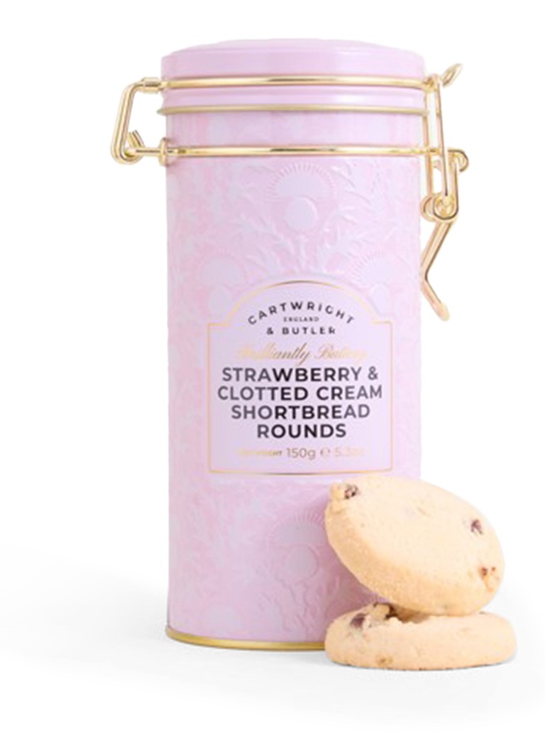 Cartwright & Butler Shortbread koekjes met aardbei en geklopte room in blik 150 gram Beige - Deal