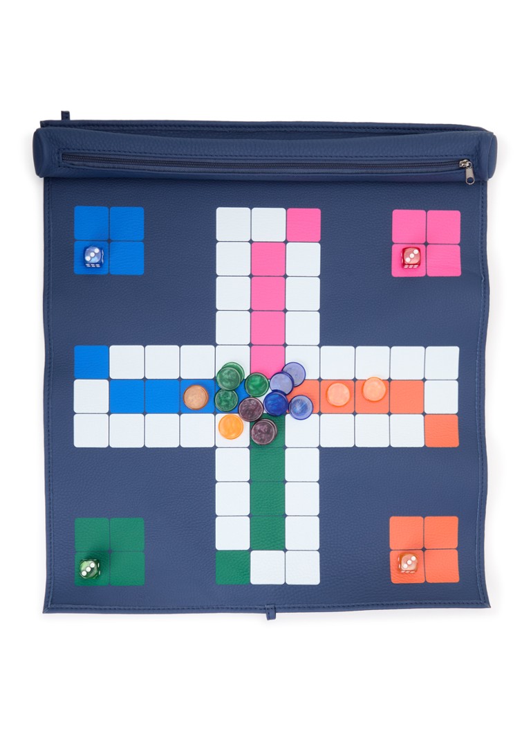 House of Nobilique Mens erger je niet reisspel in envelop van leer in de kleur Donkerblauw, maat: 1MAAT