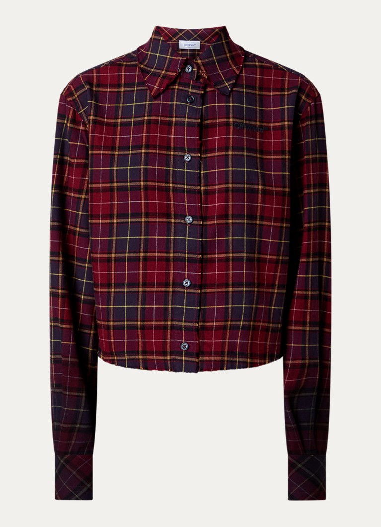 Off-White Dames Check blouse met ruitdessin in de kleur Bordeauxrood, maat: 40