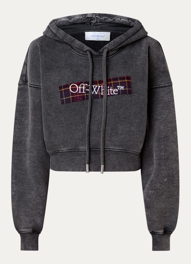 Off-White Dames Check hoodie met logo in de kleur Antraciet, maat: S