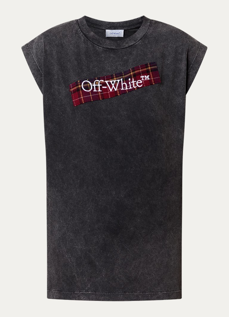 Off-White Dames Check T-shirt met logo in de kleur Antraciet, maat: M
