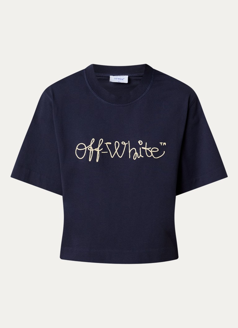 Off-White Dames Script T-shirt met logo in de kleur Donkerblauw, maat: L