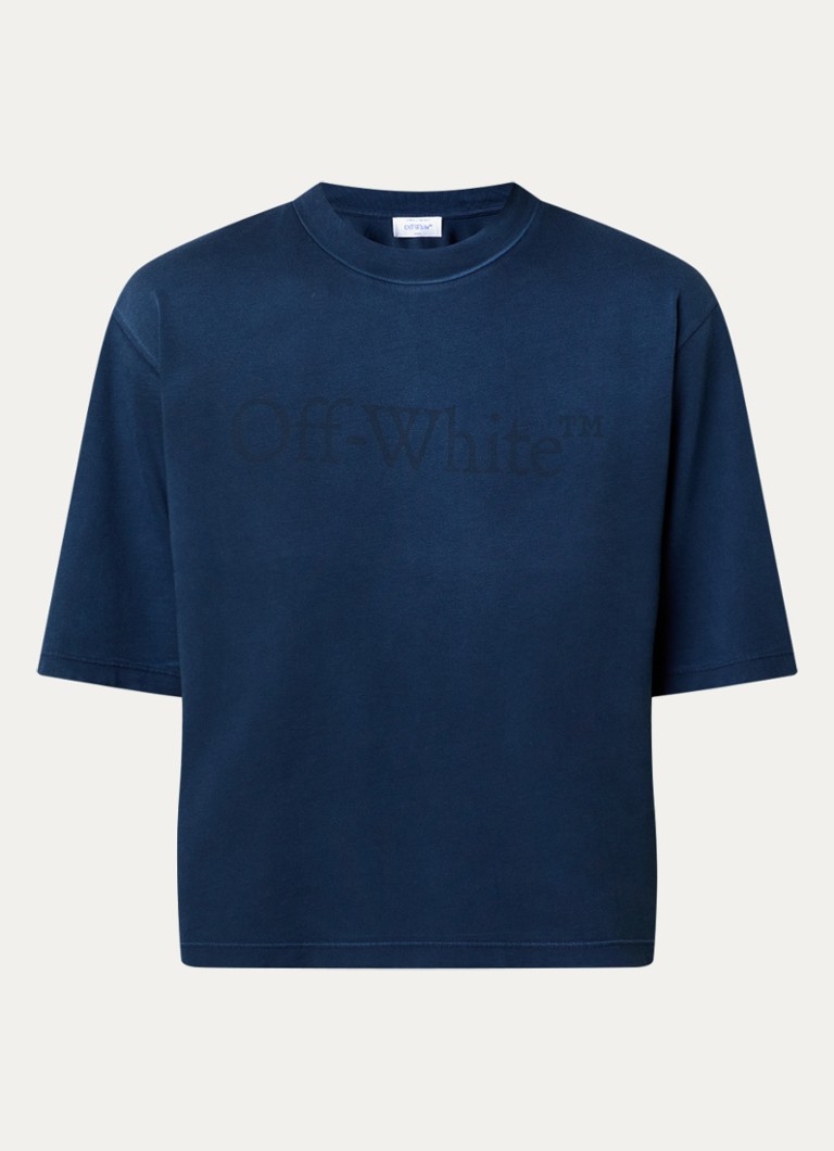 Off-White Dames Laundry Box T-shirt met logoprint in de kleur Indigo, maat: M