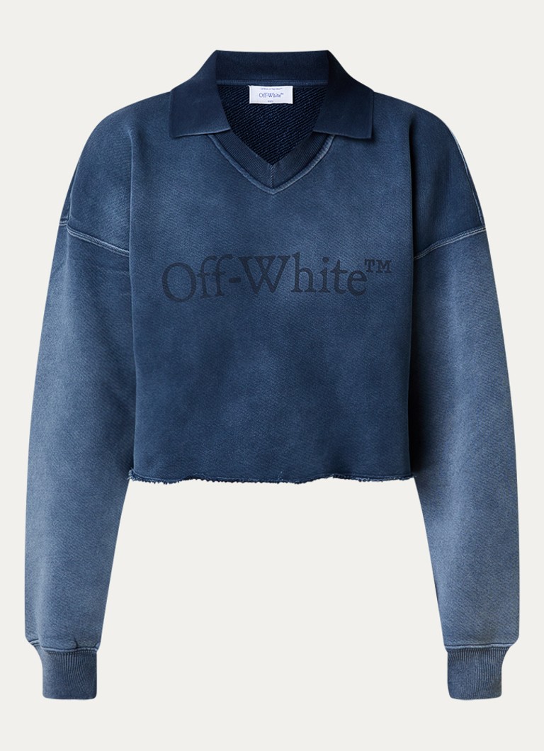 Off-White Dames Laundry cropped polo met logo in de kleur Staalblauw, maat: M