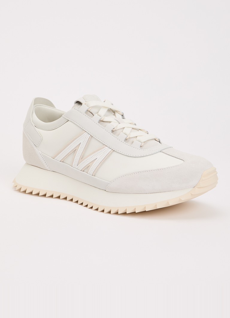 Moncler Heren Pacey2 sneaker met suède details en logo in de kleur Gebroken wit, maat: 45