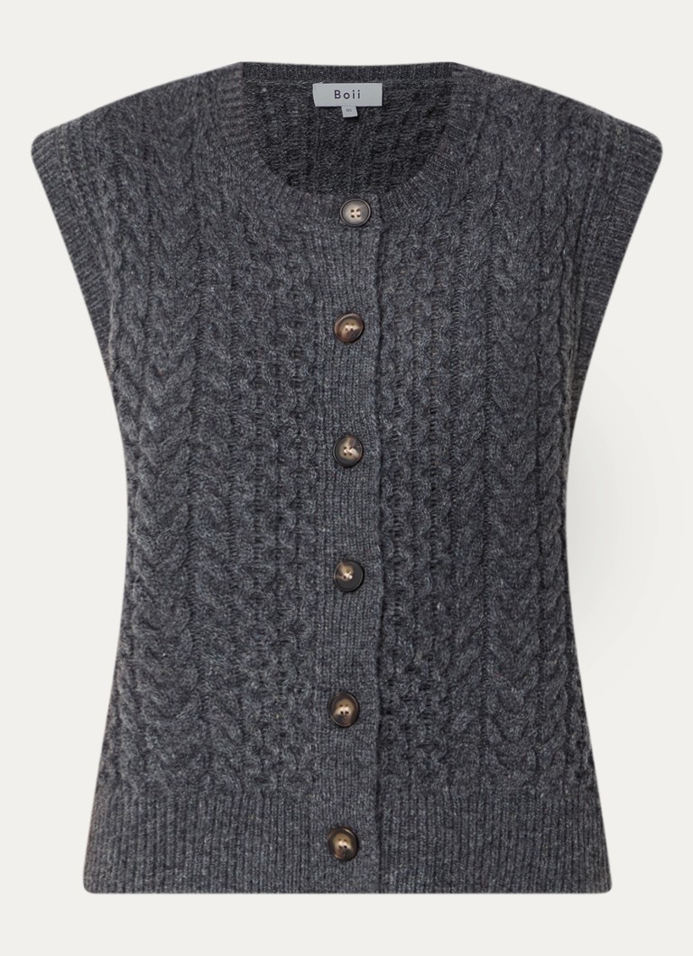 Boii Studios Dames Alice kabelgebreide gilet in wolblend in de kleur Grijs, maat: ONE SIZE