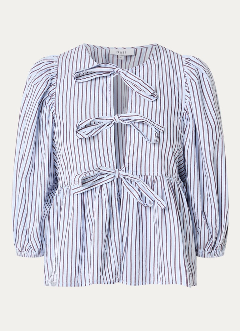 Boii Studios Dames Blouse met cut-out detail en streepprint in de kleur Blauwgrijs, maat: S