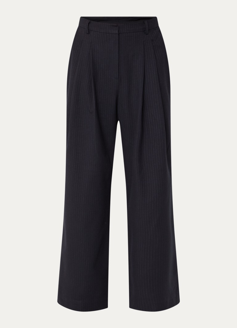 Boii Studios Dames Martina high waist wide fit pantalon met krijtstreep in de kleur Donkerblauw, maat: XL