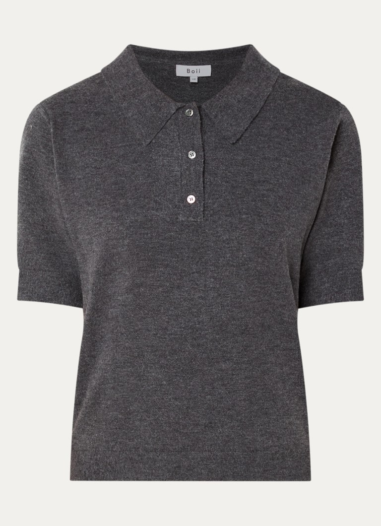 Boii Studios Dames Mynthe fijngebreide polo in de kleur Middengrijs, maat: S/M