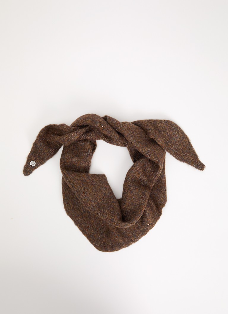 Fraas Dames Sjaal in scheerwolblend met strass 130 x 30 cm in de kleur Bruin, maat: 30/130