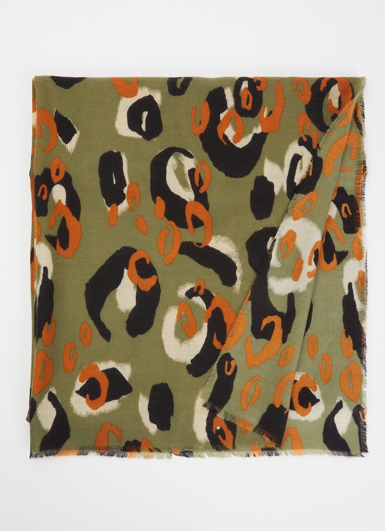 Fraas Dames Sjaal met dierenprint 70 x 190 cm in de kleur Groen, maat: 84/180