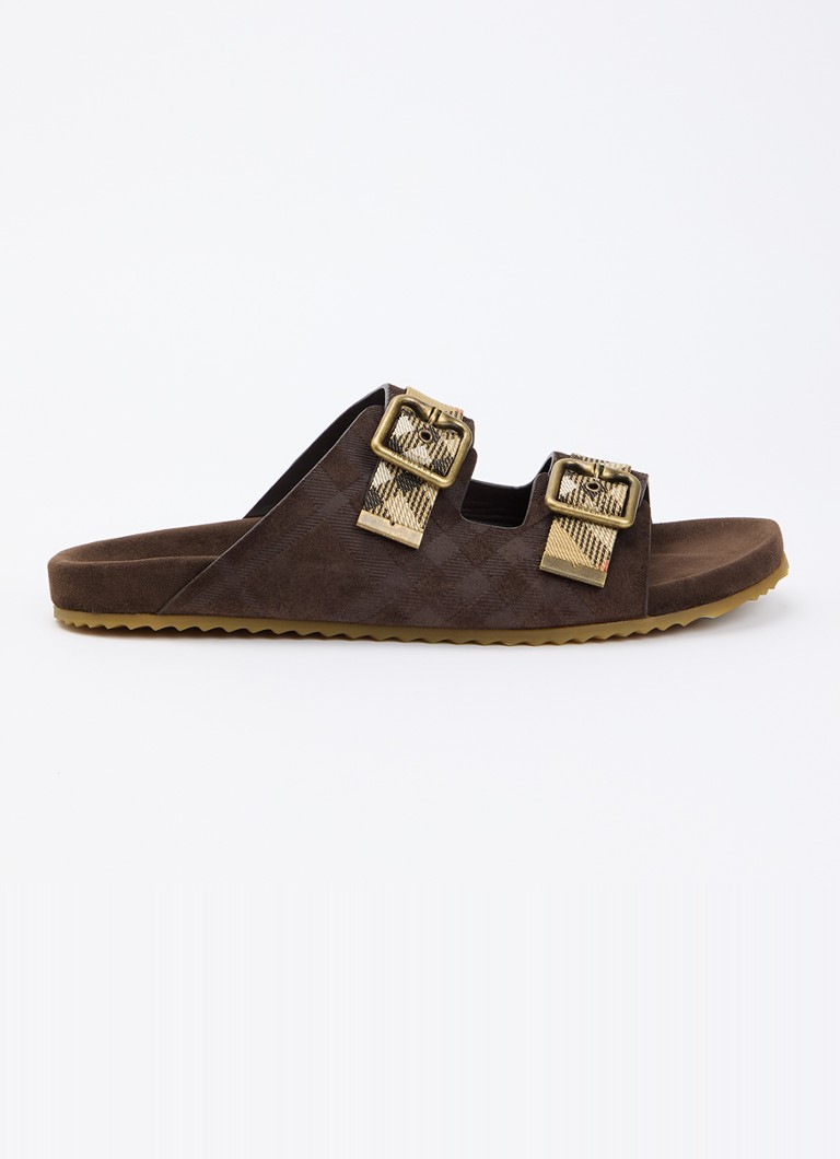 Burberry Heren Urchin slipper van kalfssuède met ruitdessin in de kleur Donkerbruin, maat: 42