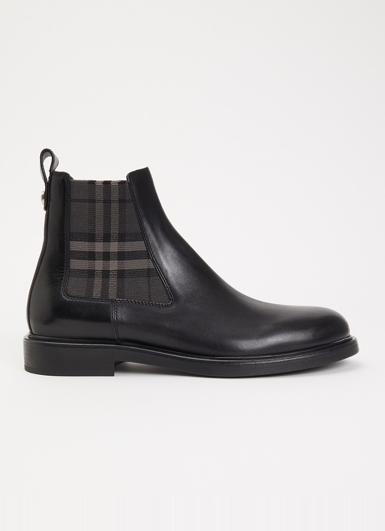 Burberry Heren Pembroke Chelsea boot van kalfsleer met ruitdessin in de kleur Zwart, maat: 41