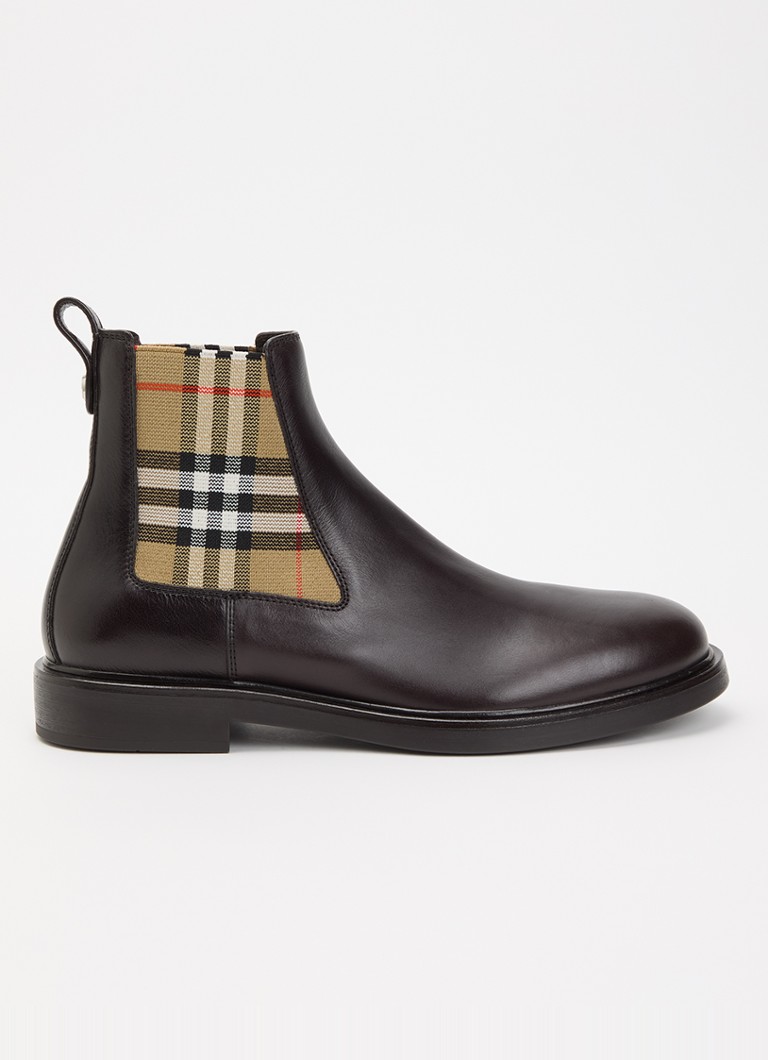 Burberry Heren Pembroke Chelsea boot van kalfsleer met ruitdessin in de kleur Donkerbruin, maat: 44
