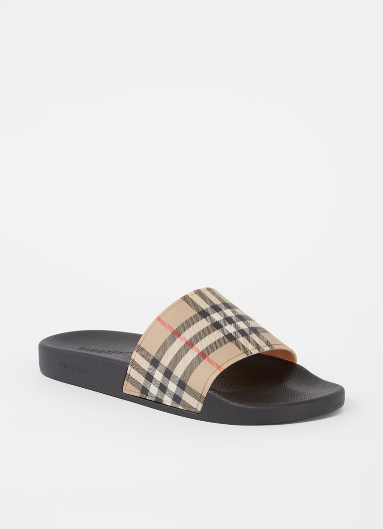Burberry Heren Furley slipper met ruitdessin in de kleur Beige, maat: 40