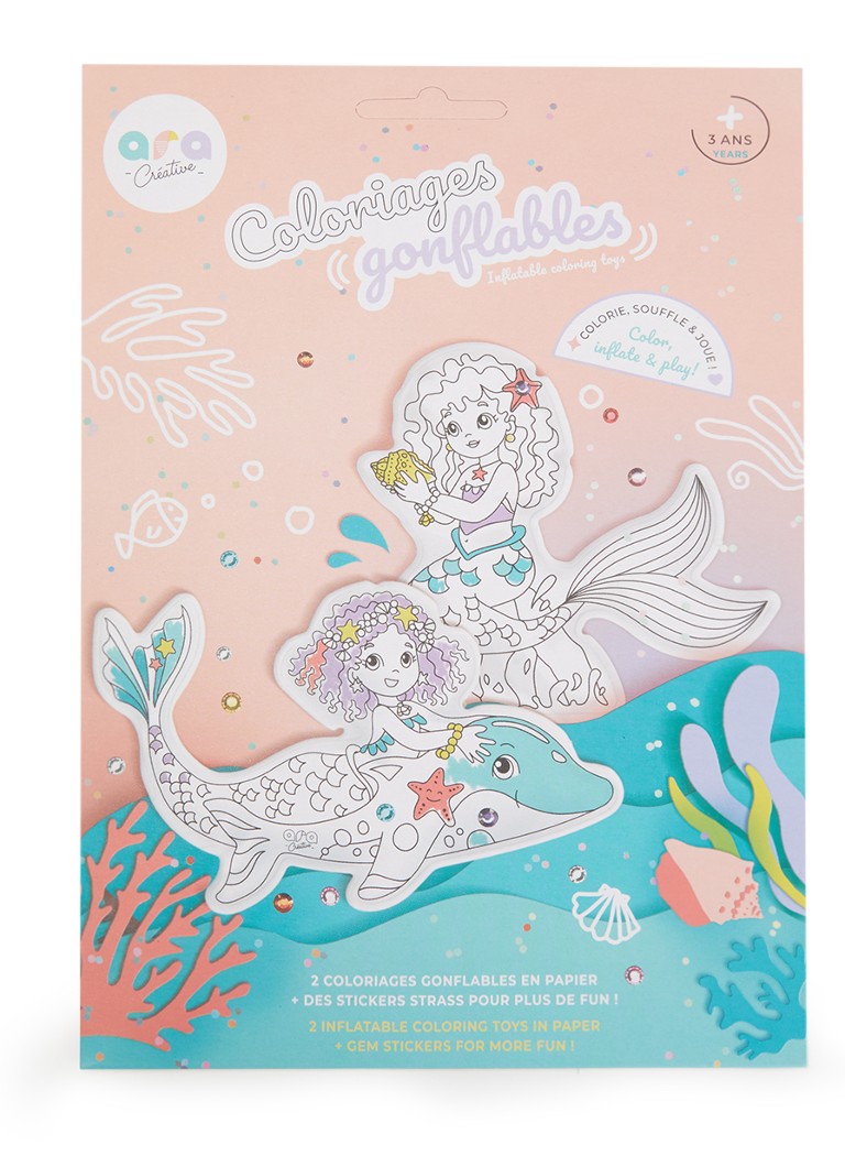 Ara Creative Mermaids opblaasbare kleurplaat set van 2 in de kleur Multicolor, maat: ONE SIZE