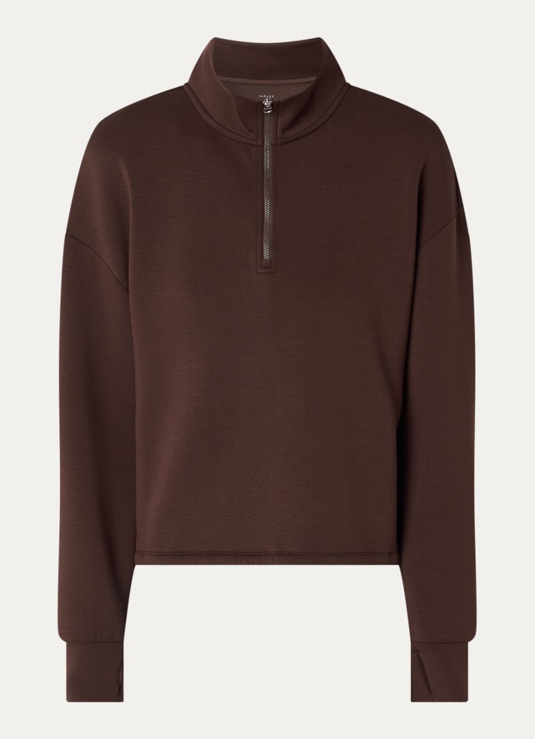 Varley Dames Sian cropped sweater met halve rits in de kleur Bruin, maat: XL