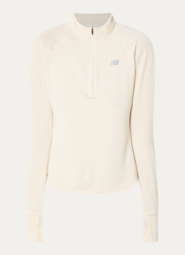 New Balance Dames Athletics Heat pullover met halve rits en logo in de kleur Creme, maat: M