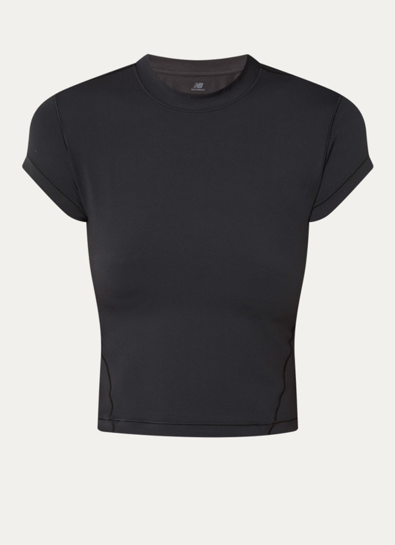 New Balance Dames Cropped T-shirt met ronde hals in de kleur Zwart, maat: S
