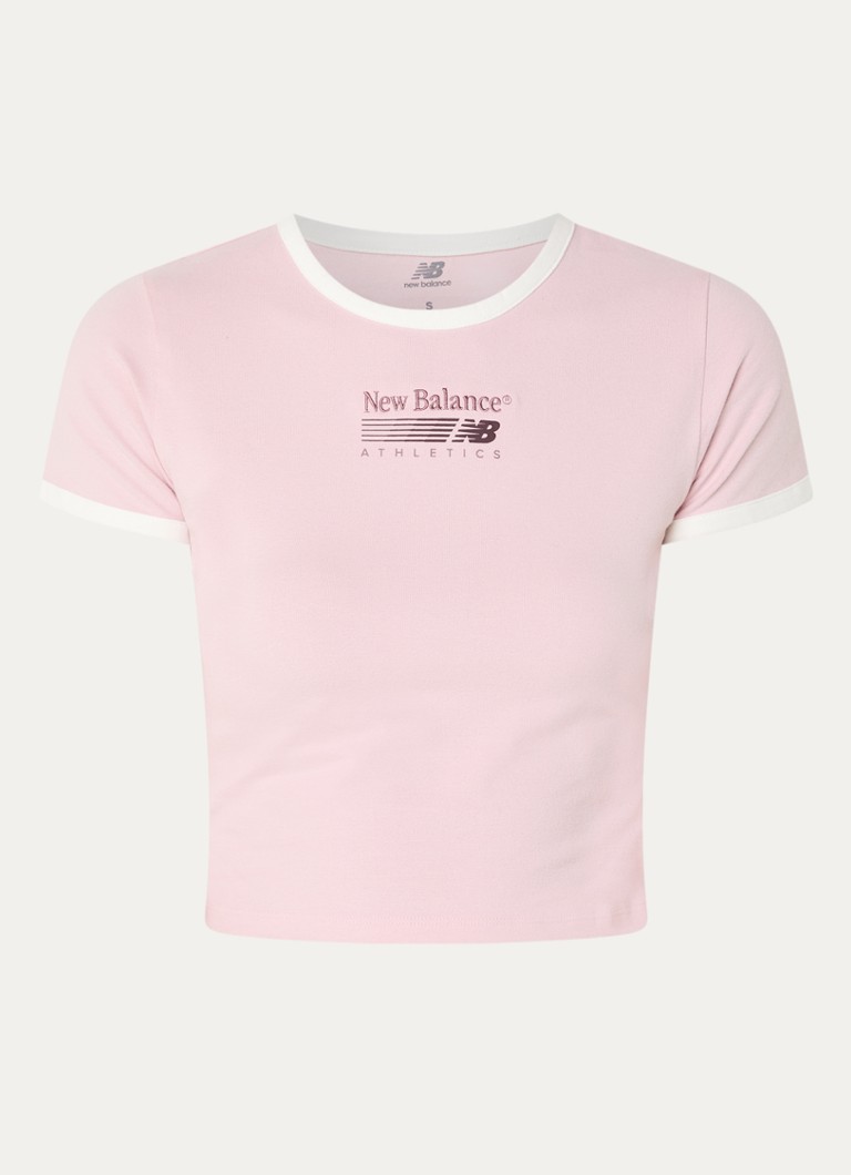 New Balance Dames Ringer cropped T-shirt met logo in de kleur Roze, maat: XS