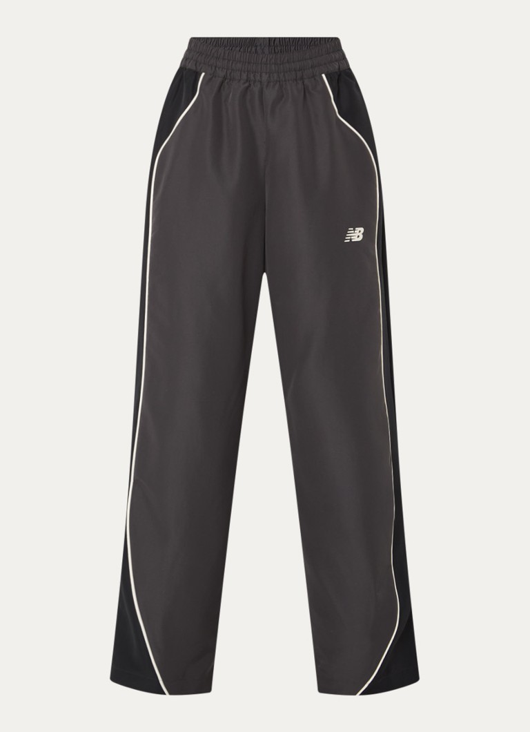 New Balance Dames High waist wide fit trackpants met logoprint in de kleur Donkergrijs, maat: M