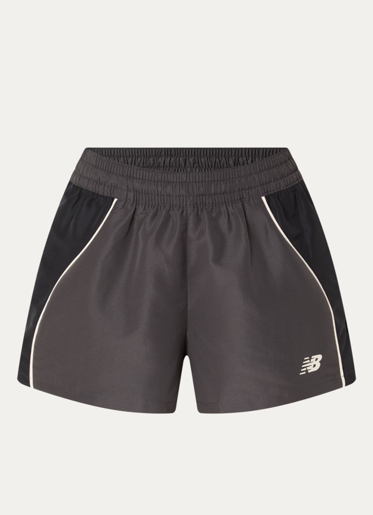 New Balance Dames Mid waist straight leg korte broek met logo in de kleur Antraciet, maat: S