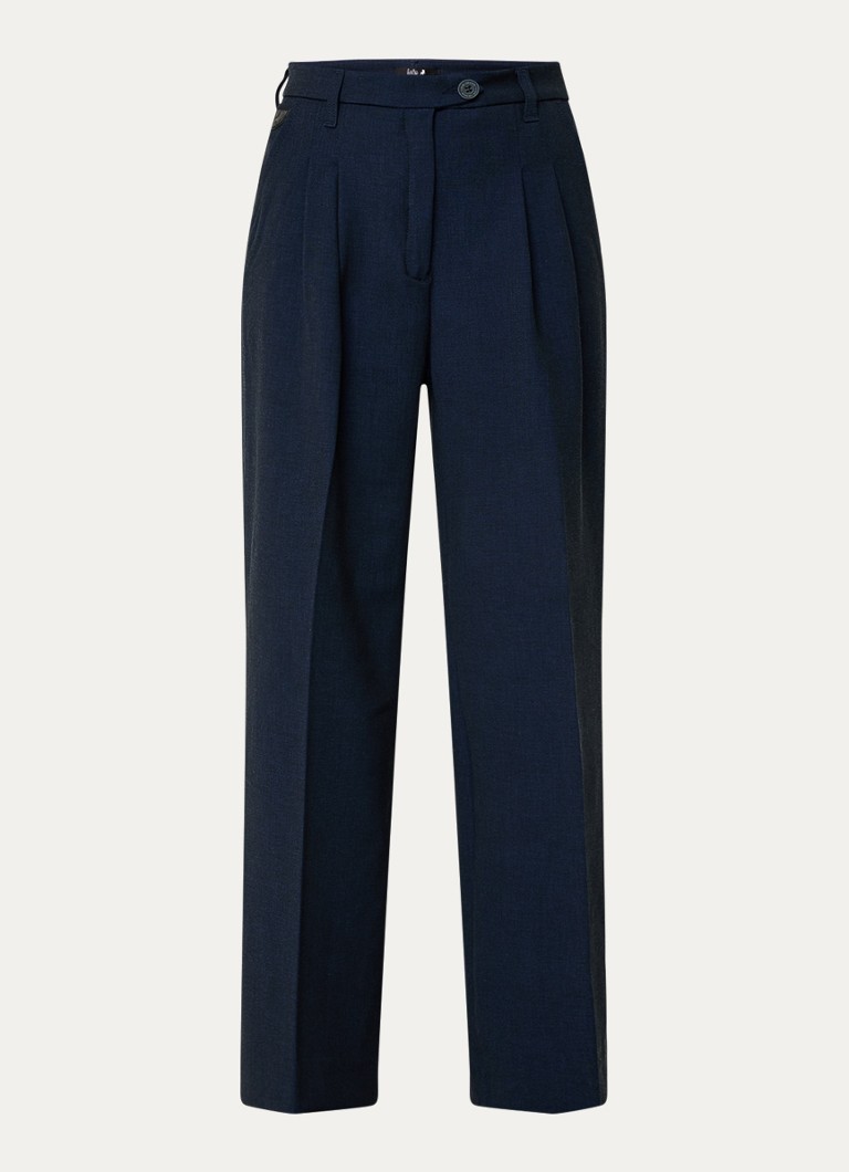 Lois Dames Wanda high waist wide fit pantalon met steekzakken in de kleur Donkerblauw, maat: W 30