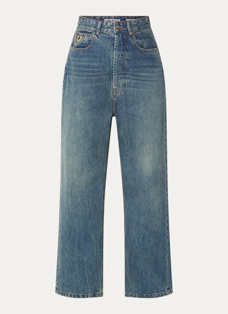 Lois Dames Bruna high waist wide leg jeans met medium wassing in de kleur Indigo, maat: W26/L32