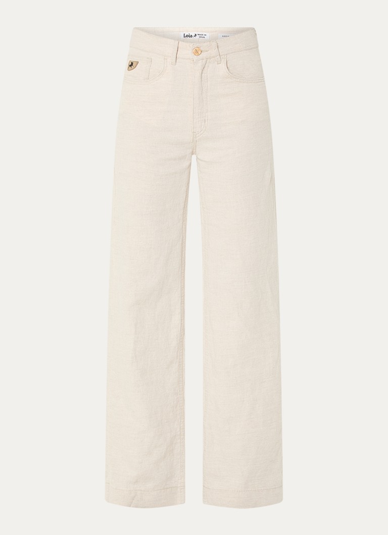 Lois Dames Rosa-R high waist loose fit pantalon in linnenblend in de kleur Beige, maat: W29/L34