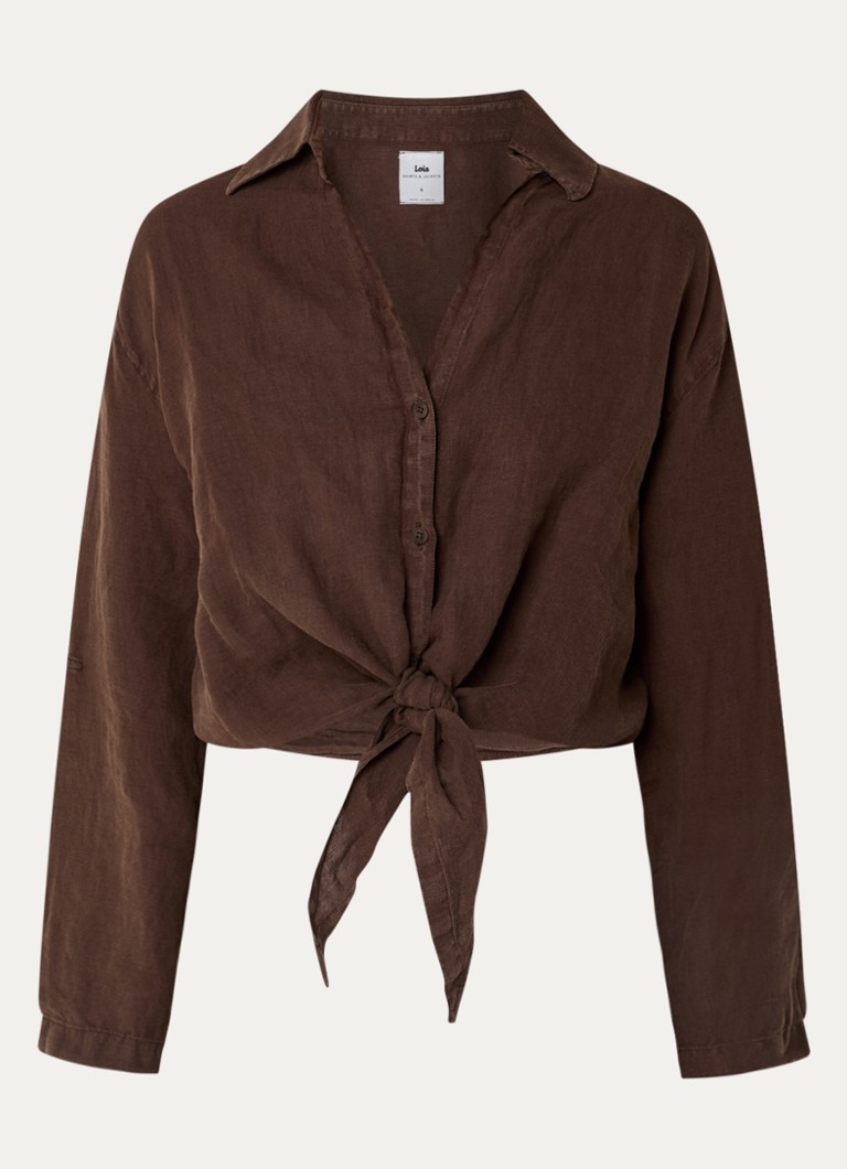 Lois Dames Pia blouse met gestrikt detail in de kleur Bruin, maat: M