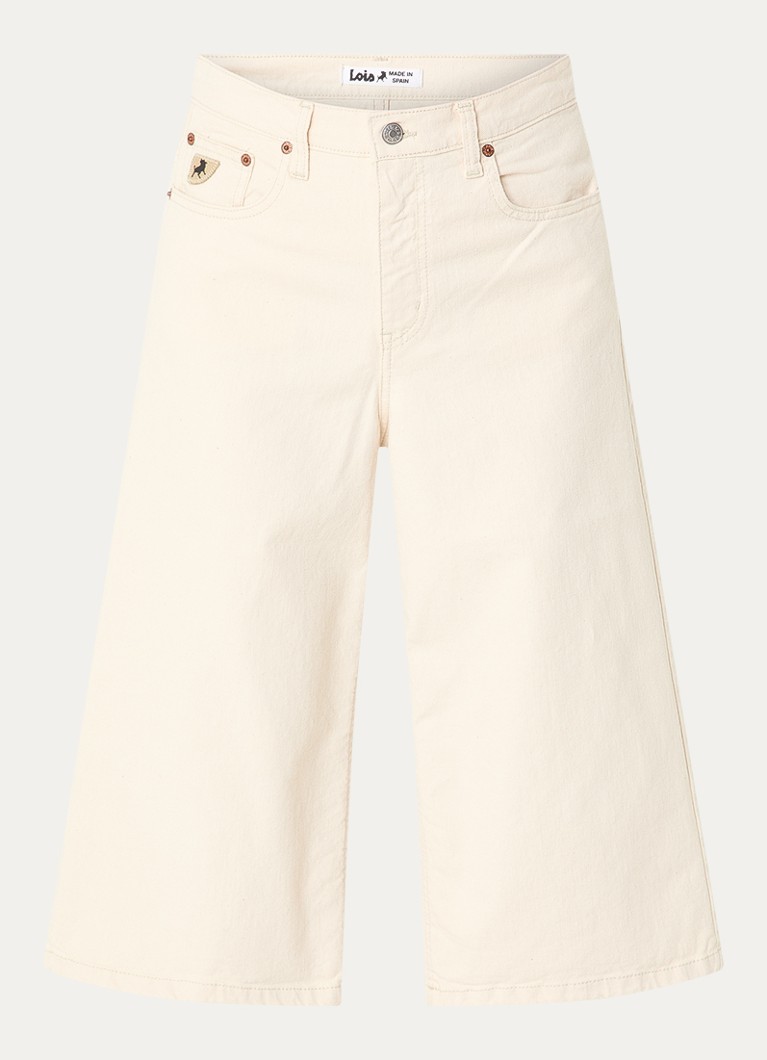 Lois Dames Pipe high waist straight fit korte broek van denim in de kleur Gebroken wit, maat: W29/L32