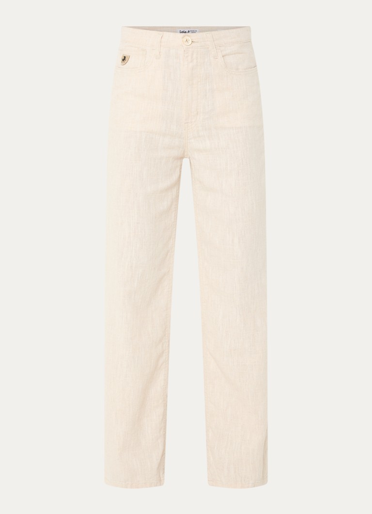 Lois Dames High waist loose fit chino van linnen in de kleur Beige, maat: W29/L32