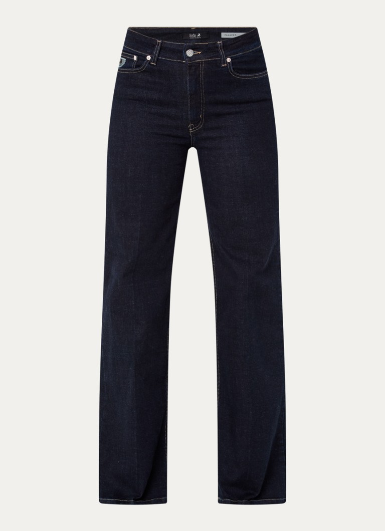 Lois Dames Palazzo high waist flared fit jeans met donkere wassing in de kleur Donkerblauw, maat: W28/L32