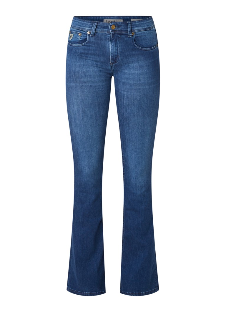 Lois Dames Melrose mid waist flared jeans in de kleur Indigo, maat: W25/L34