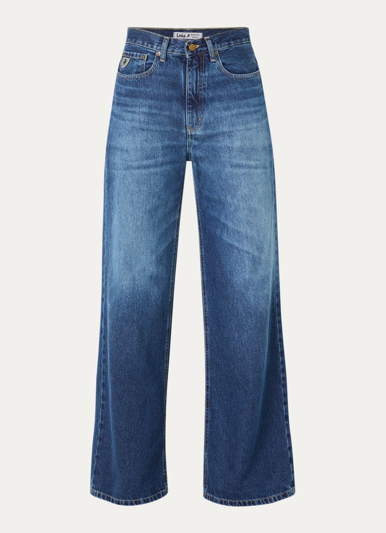 Lois Dames Low waist wide leg jeans met donkere wassing in de kleur Indigo, maat: W28/L32