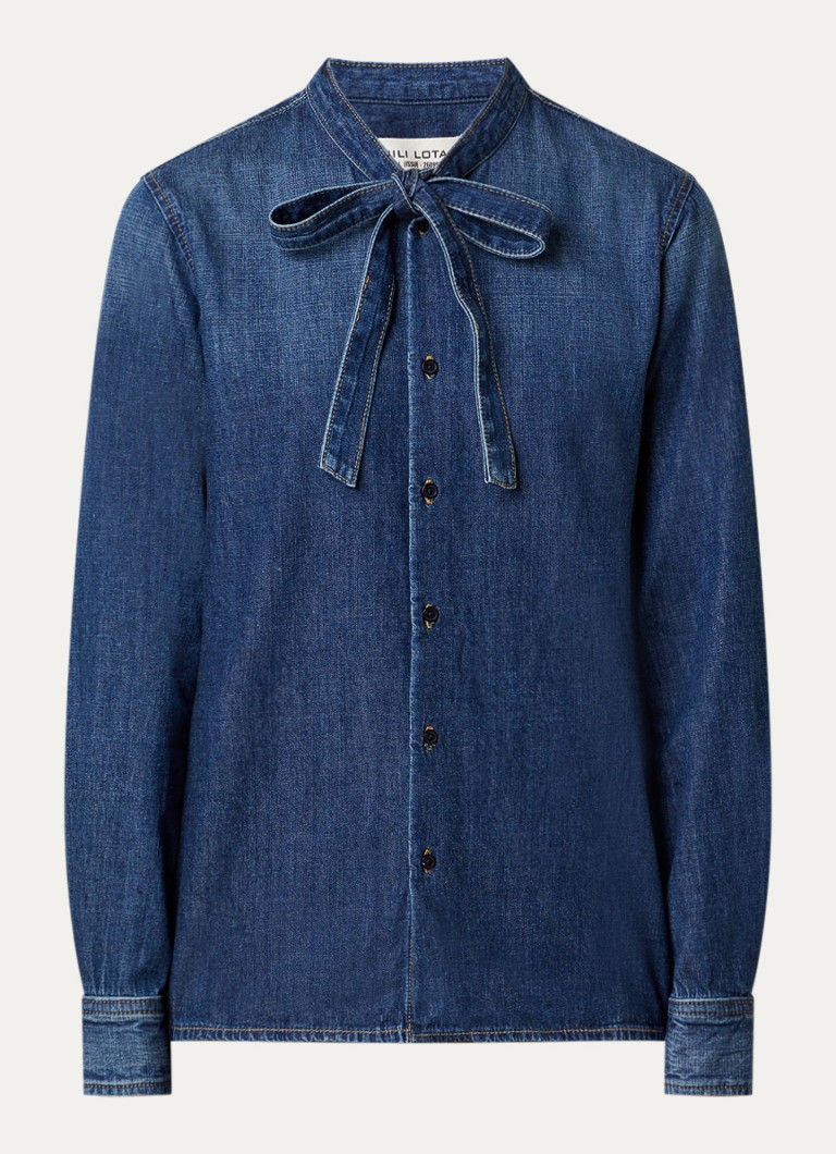 Nili Lotan Dames Suzette blouse van denim met sjaalkraag in de kleur Blauw, maat: XS