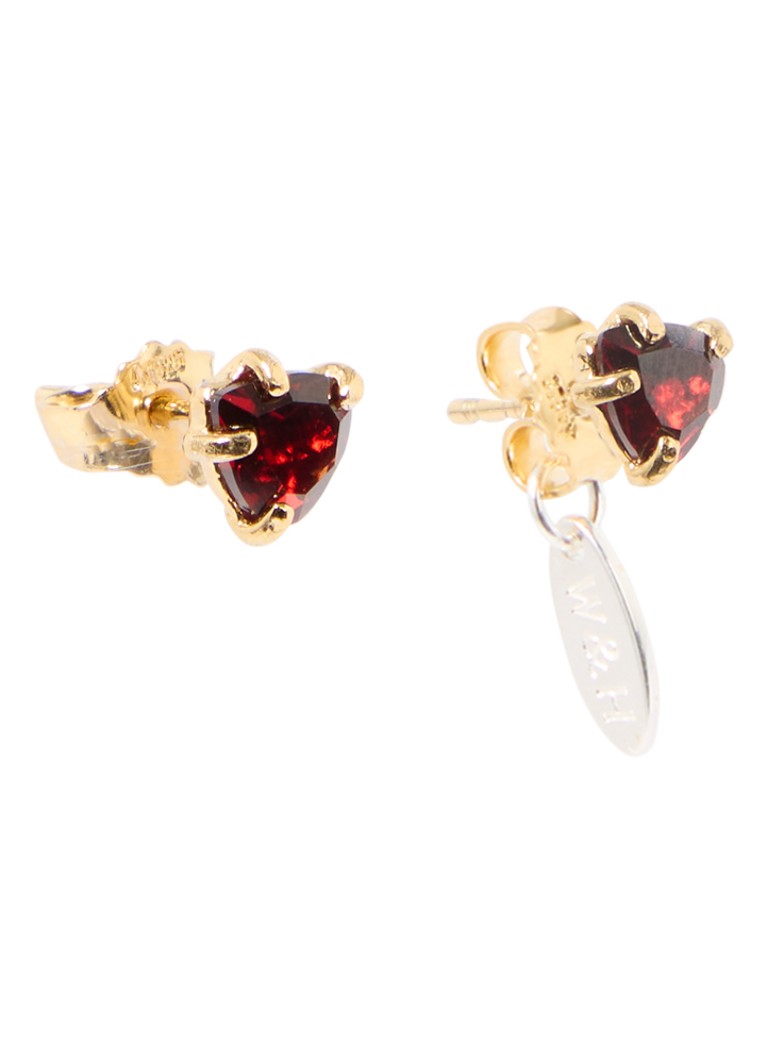 Wouters & Hendrix Dames Heart Garnet oorknopjes verguld