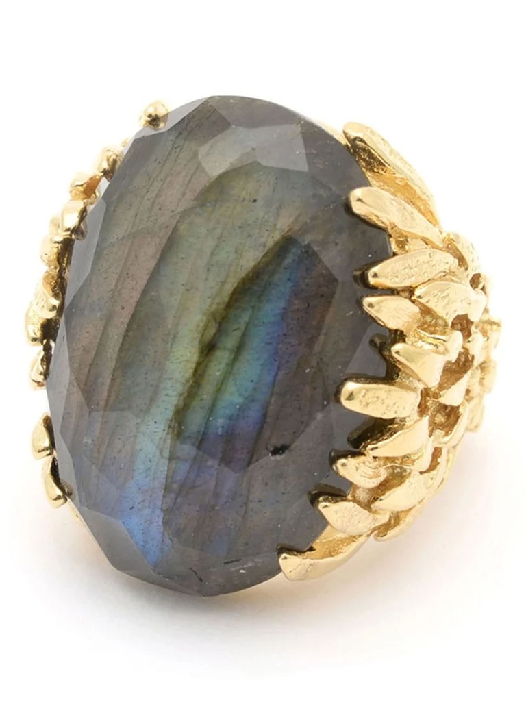 Wouters & Hendrix Dames Ring van zilver met labradoriet in de kleur Goud, maat: 54