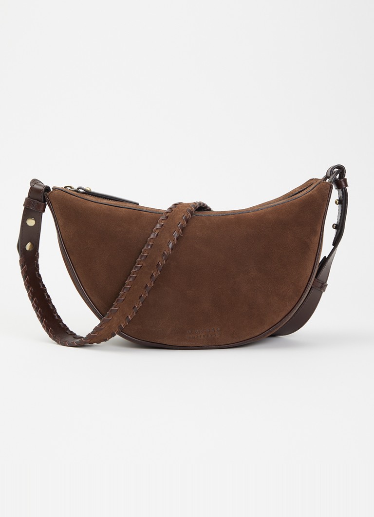 O My Bag Dames Leo Midi schoudertas van suéde met details van leer in de kleur Chocoladebruin, maat: 1SZ