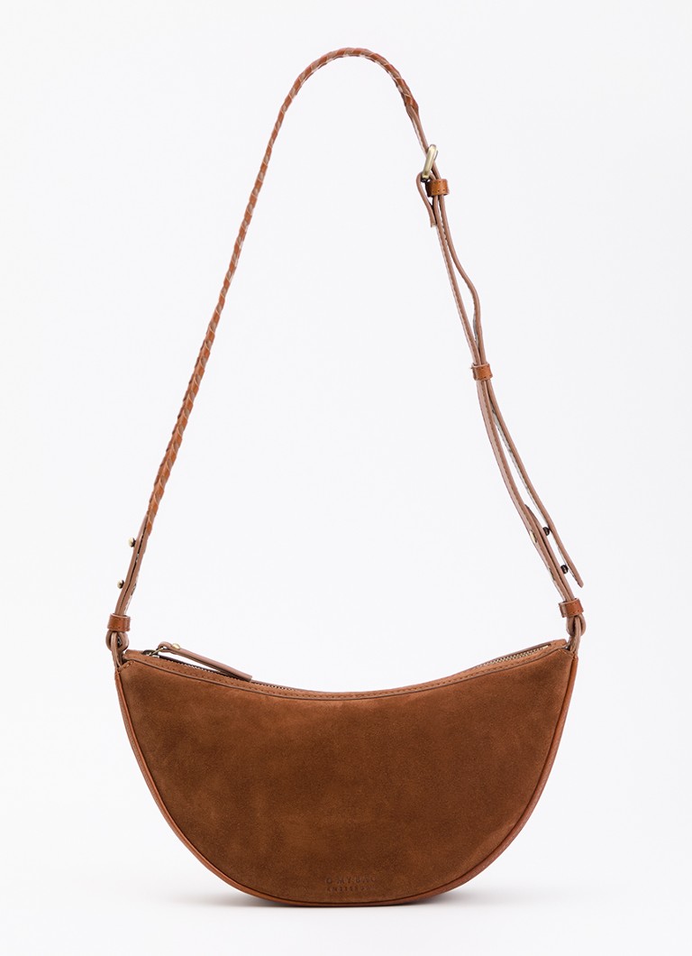 O My Bag Dames Leo Midi crossbodytas van suède in de kleur Cognac, maat: 1SZ