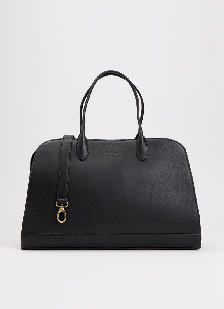 O My Bag Dames Alma schoudertas van leer met 16 inch laptopvak in de kleur Zwart, maat: 1MAAT