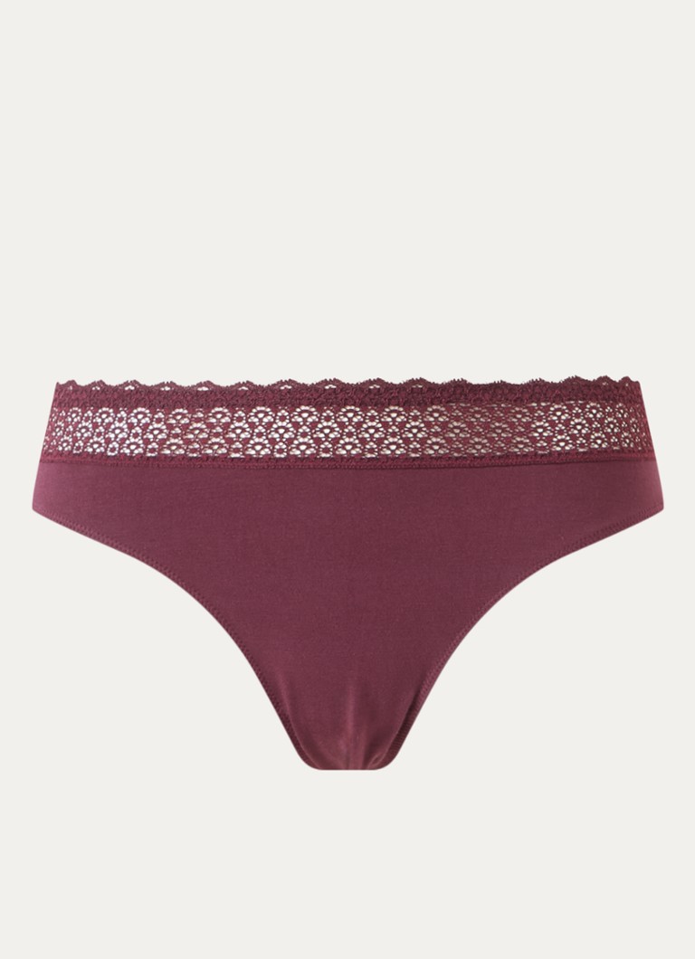 Triumph Dames Feel of Modal string met kant in de kleur Bordeauxrood, maat: XL
