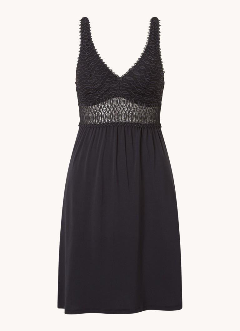 Triumph Dames Slipdress met V-hals en kant in de kleur Zwart, maat: 36