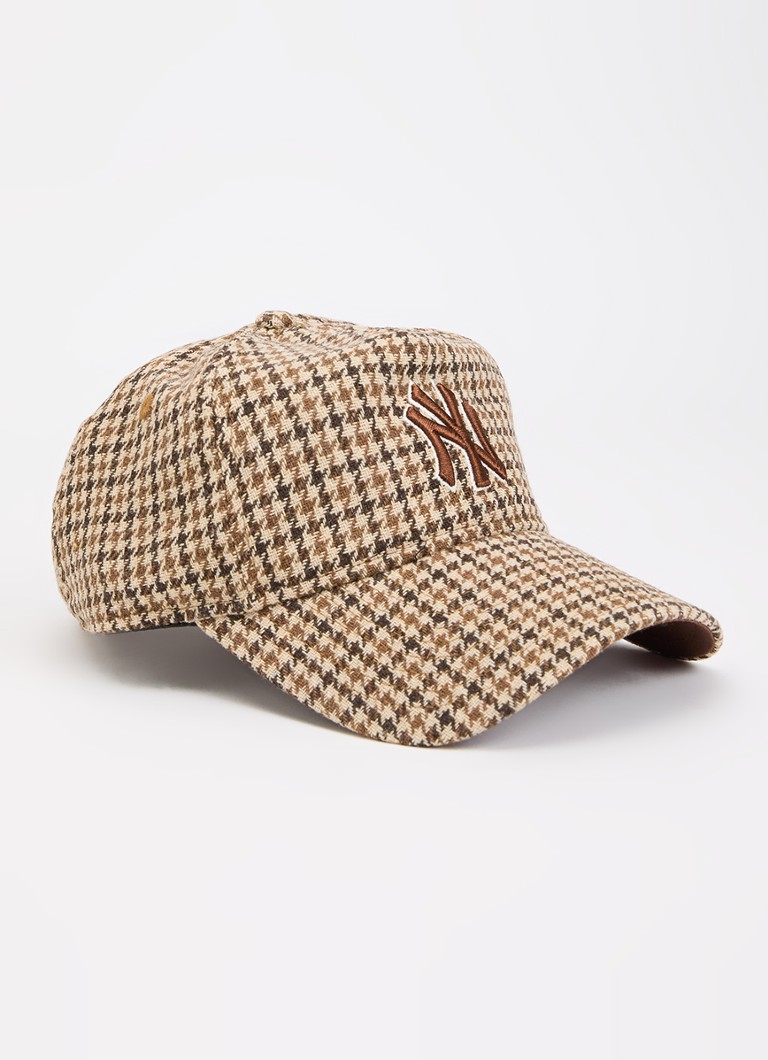 New Era Heren Pet met pied-de-poule dessin en New York Yankees borduring in de kleur Lichtbruin, maat: One Size