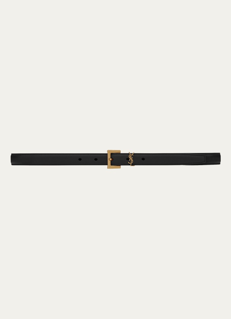 Saint Laurent Dames Narrow Monogram riem van kalfsleer in de kleur Zwart