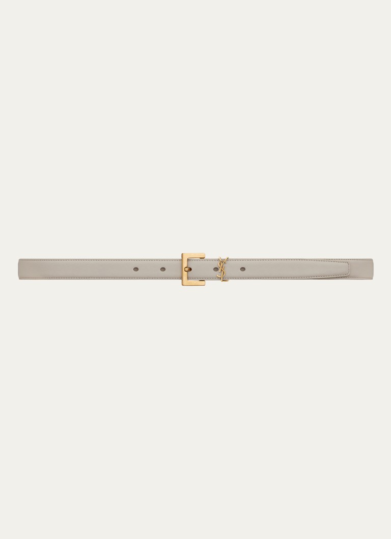 Saint Laurent Dames Narrow Monogram riem van kalfsleer in de kleur Creme