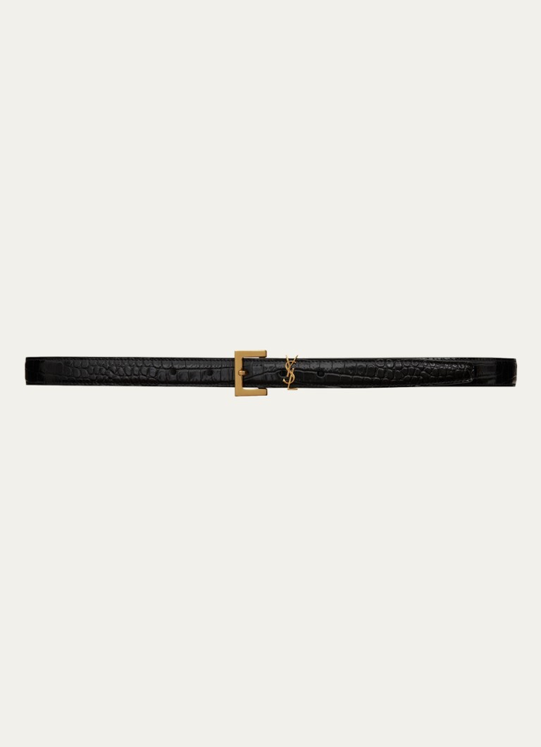 Saint Laurent Dames Narrow Monogram riem van kalfsleer in de kleur Zwart